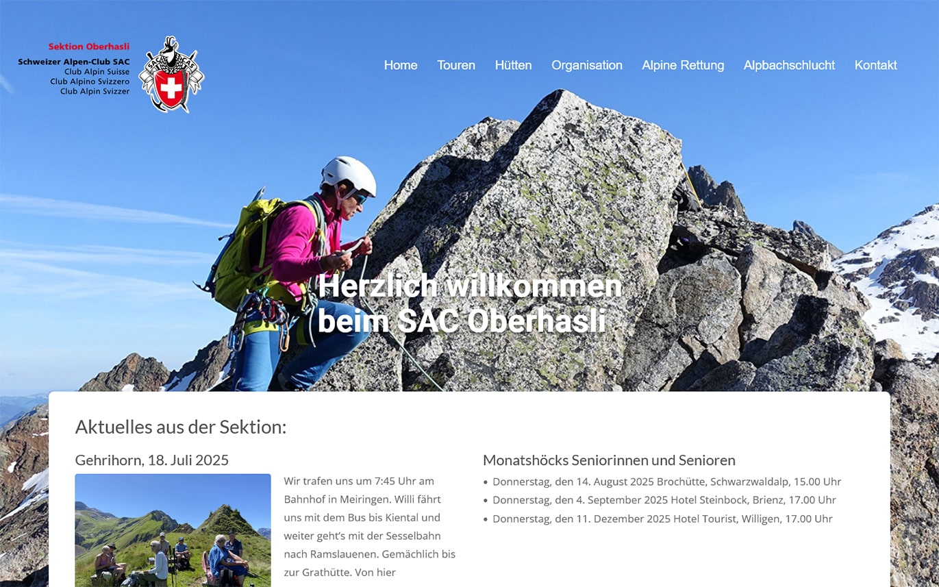 Webdesign Beispiel SAC-Sektion Oberhasli